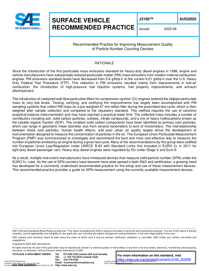 SAE J3160-2020 Recommended Practice For Improving Measurement Quality Of Particle Number Counting Devices