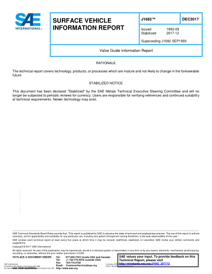 SAE J1682-2017 Valve Guide Information Report