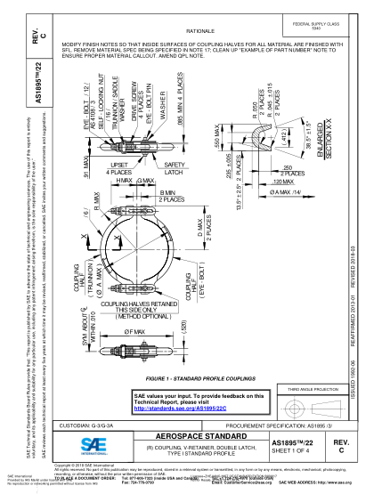 SAE AS1895/22C-2018 (R) Coupling,V-Retainer,Double Latch,Type I Standard Profile