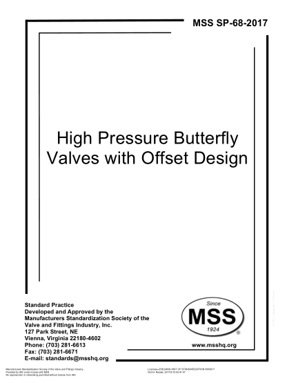 MSS SP-68-2017 High Pressure Butterfly Valves With Offset Design