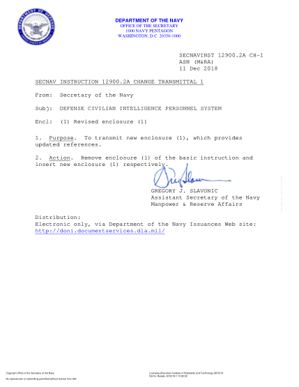 NIDS SECNAV 12900.2A CH-1-2018 (Asn (M&Ra)) Defense Civilian Intelligence Personnel System