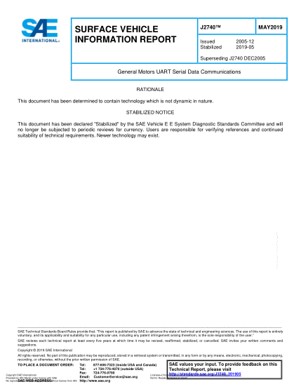 SAE J2740-2019 General Motors Uart Serial Data Communications