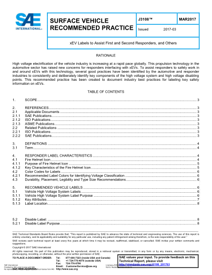 SAE J3108-2017 Xev Labels To Assist First And Second Responders,And Others