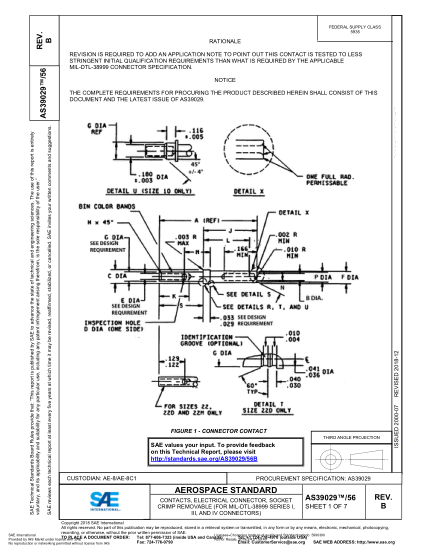 SAE AS39029/56B-2018 Contacts, Electrical Connector, Socket Crimp Removable (For Mil-Dtl-38999 Series I, Iii, And Iv Connectors)