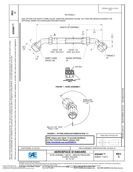 SAE AS5461C-2019 Hose Assembly, Metal - Medium Pressure, Flared, Welded, 45° To 45°