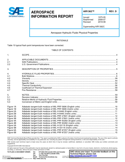 SAE AIR1362D-2018 Aerospace Hydraulic Fluids Physical Properties