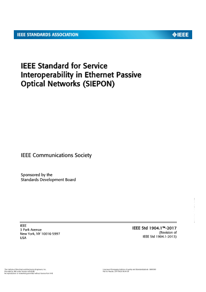 IEEE 1904.1-2017 Service Interoperability In Ethernet Passive Optical Networks (Siepon)