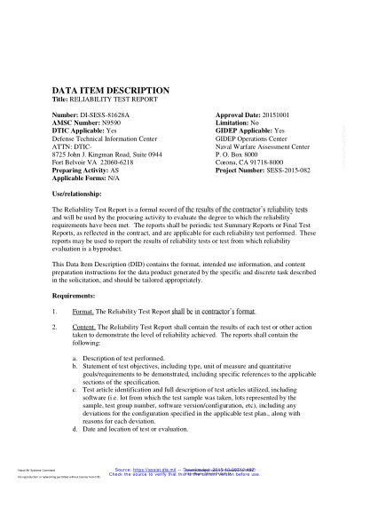 NAVY DI-SESS-81628A-2015 Reliability Test Report