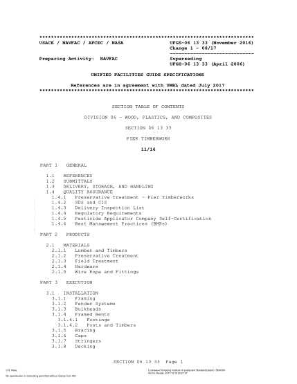 NAVY UFGS-06 13 33-2016 Pier Timberwork (Incorporating Change 1:August 1,2017)