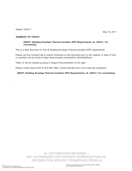 UL 10010-1 BULLETIN-2017 Draft: Building Envelope Thermal Insulation Epd Requirements
