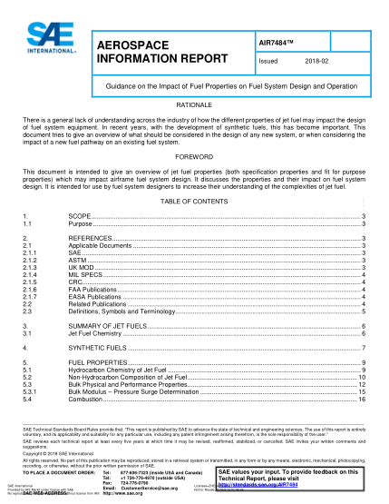 SAE AIR7484-2018 Guidance On The Impact Of Fuel Properties On Fuel System Design And Operation