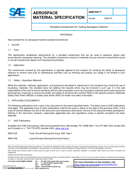 SAE AMS7201-2020 Standard Contaminant For Testing Aerospace Cleaners