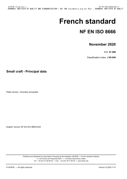 NF J95-040-2020 Small craft - Principal data