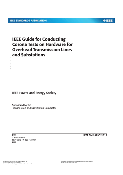 IEEE 1829-2017 Guide For Conducting Corona Tests On Hardware For Overhead Transmission Lines And Substations