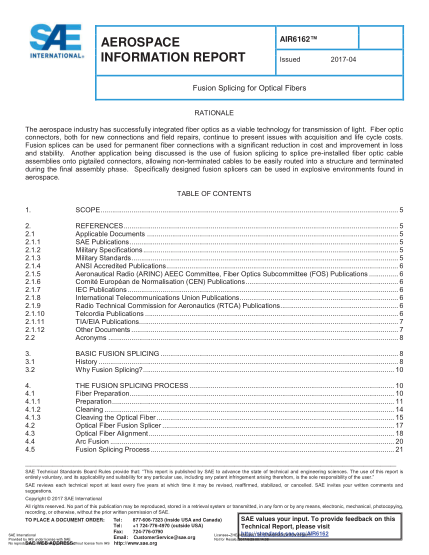 SAE AIR6162-2017 Fusion Splicing For Optical Fibers