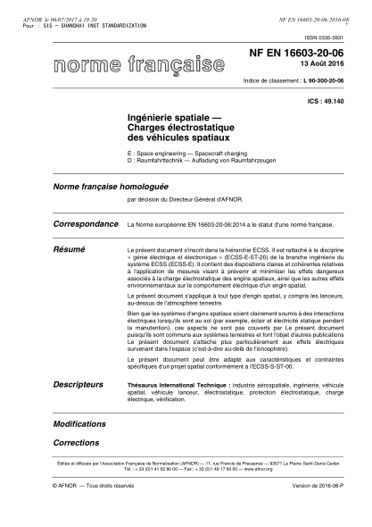 NF L90-300-20-06-2016 Space engineering - Spacecraft charging
