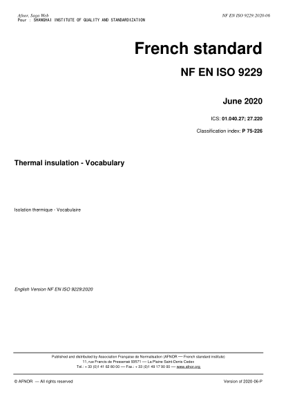NF P75-226-2020 Thermal insulation - Vocabulary