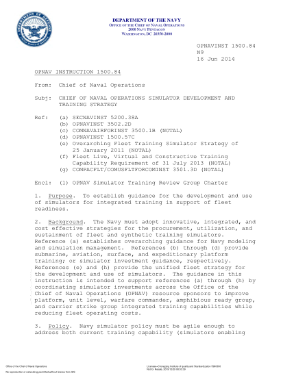 NIDS OPNAV 1500.84-2014 (N9) Chief Of Naval Operations Simulator Development And Training Strategy