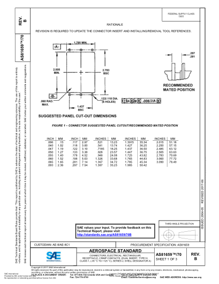 SAE AS81659/70B-2017 Connectors,Electrical,Rectangular,Receptacle,Crimp Contacts,(Dual Insert,Type Iv,Class 1,(-65 °C To +125 °C),Series 2,Shell Designator A)