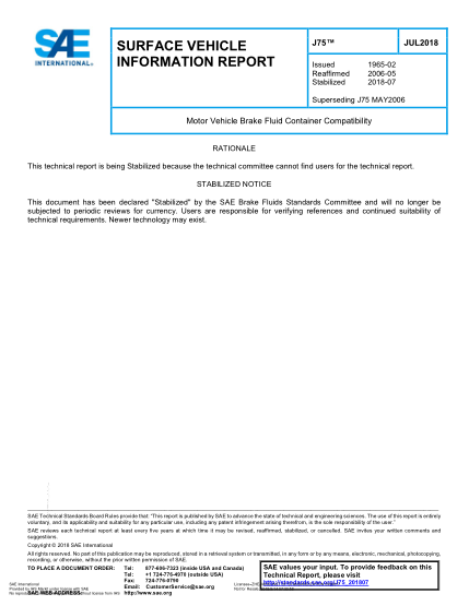 SAE J75-2018 Motor Vehicle Brake Fluid Container Compatibility