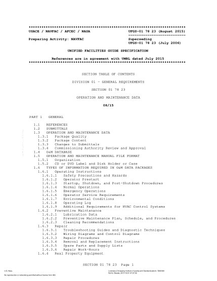 NAVY UFGS-01 78 23-2015 Operation and maintenance data
