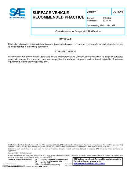 SAE J2492-2019 Considerations For Suspension Modification