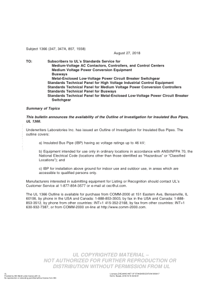 UL 347 BULLETIN/2-2018 UL Standard for Safety Medium-Voltage AC Contactors, Controllers, and Control Centers