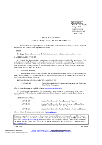NAVY MIL-DTL-18618B-2016 Lead Carbonate,Basic,Dry (For Ordnance Use)