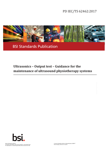 PD IEC/TS 62462-2017   Ultrasonics. Output Test. Guidance For The Maintenance Of Ultrasound Physiotherapy Systems