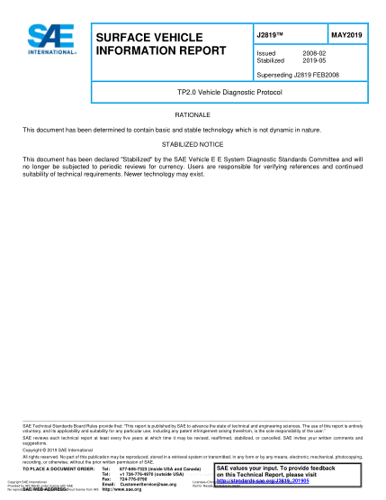SAE J2819-2019 Tp2.0 Vehicle Diagnostic Protocol