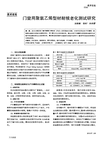 門(mén)窗用聚氯乙烯型材耐候老化測試研究