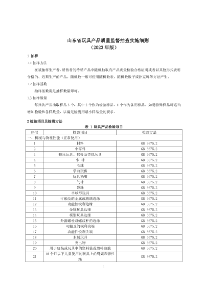 山東省玩具產(chǎn)品質(zhì)量監督抽查實(shí)施細則(2023年版)