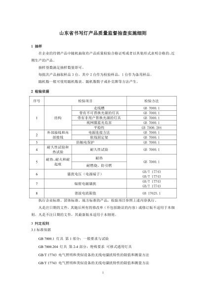 山東省書(shū)寫(xiě)燈產(chǎn)品質(zhì)量監督抽查實(shí)施細則(2021年修訂)