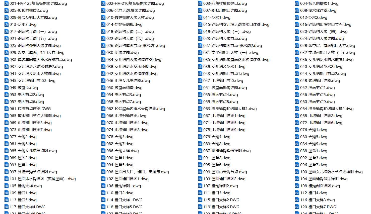 159個(gè)檐口、天溝、泛水、女兒墻、屋脊、鋼結構CAD大樣圖